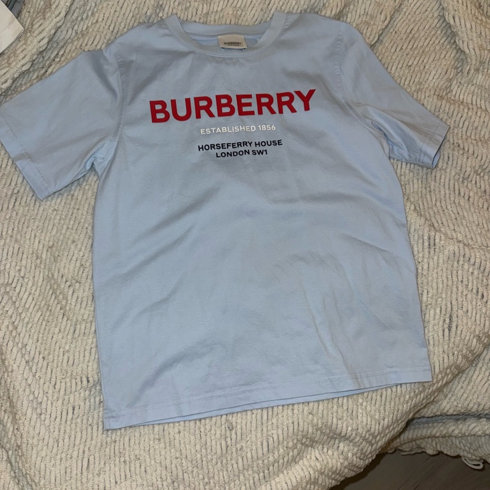 Burberry Blue Short Sleeve Tee with Bold Branding